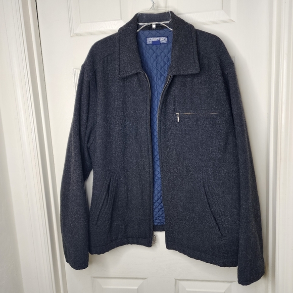 Structure Men's Navy lined Wool blend zip front‎ Jacket L - Picture 1 of 11